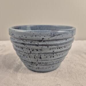 Handmade Studio Pottery 4.5" Bowl Blue Speckled Glaze Wheel Thrown Ribbed Design